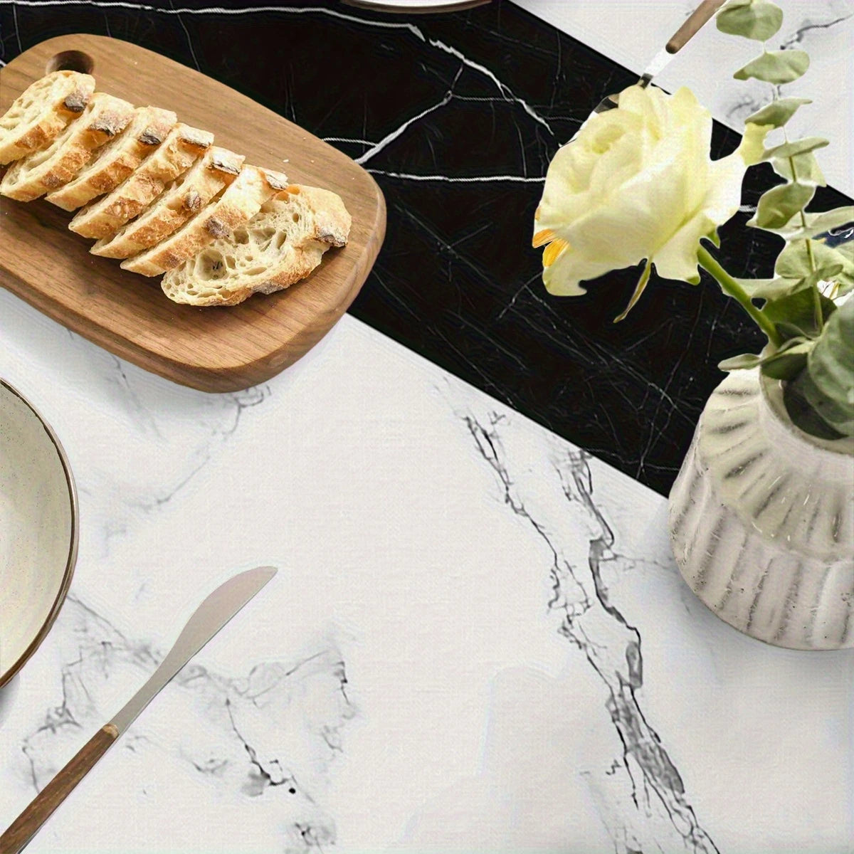 nappe marbre moderne imperméable polyester blanc noir salon restaurant mariageextérieur