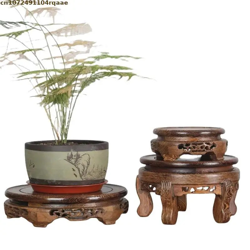 support plante bois naturel gravures artisanales traditionnel maison marron foncé