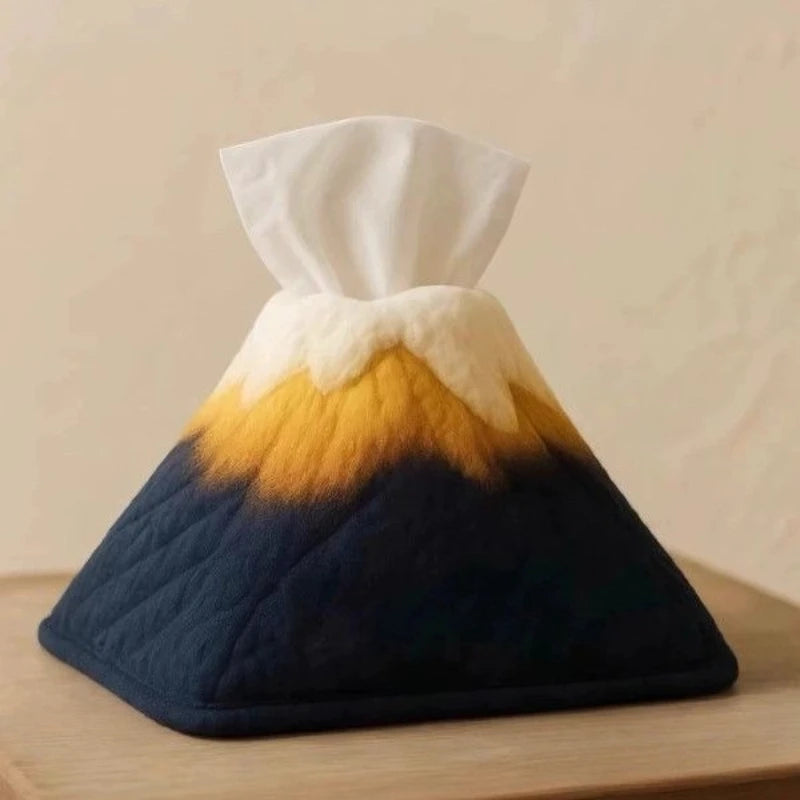 porte mouchoirs boîte montagne japonaise bleu foncé jaune blanche douce décoration intérieure mignonne ornement