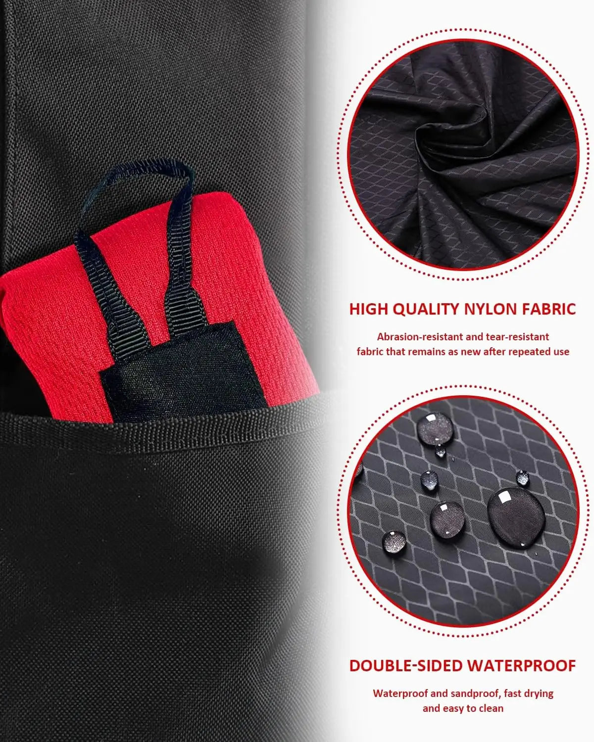 couverture poche rouge compacte ribbed portable pliable imperméable plage camping sac rangement
