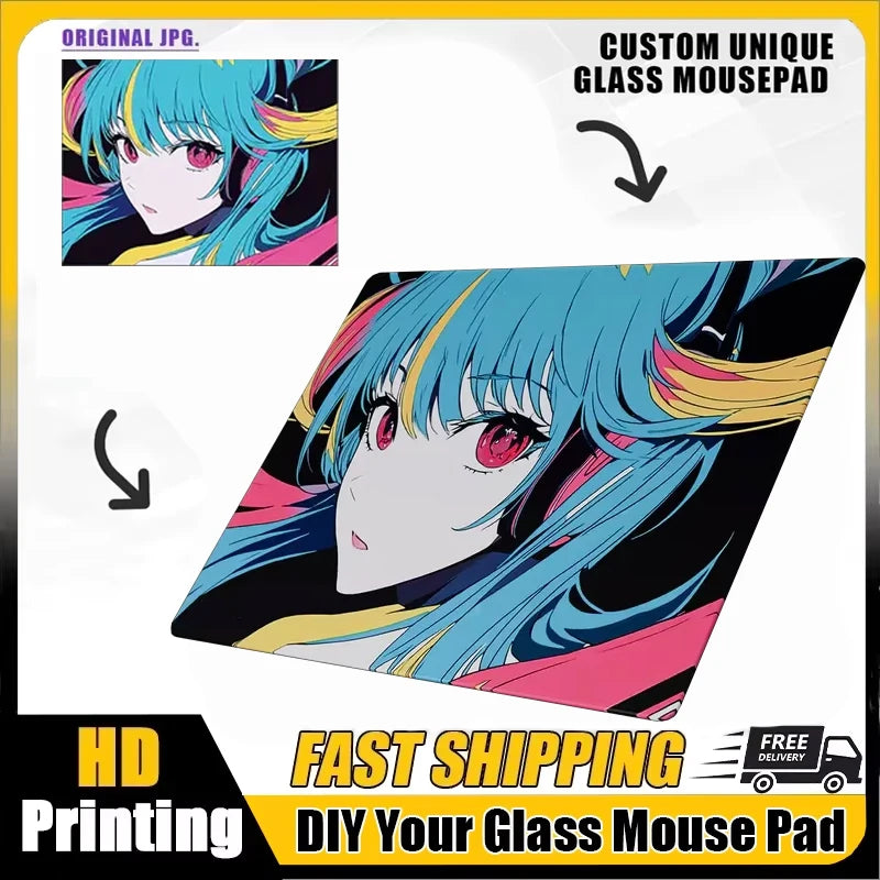 tapis souris verre bleu rose moderne dessin animé 30x26cm 36x30cm 45x40cm