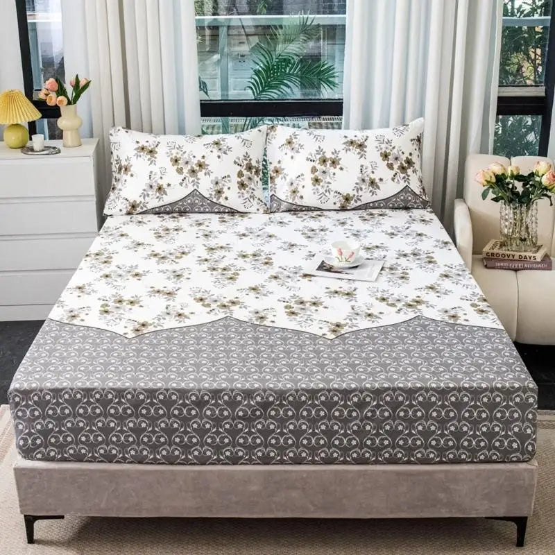 parure lit drap housse taies d'oreiller motif fleurs moderne élégant