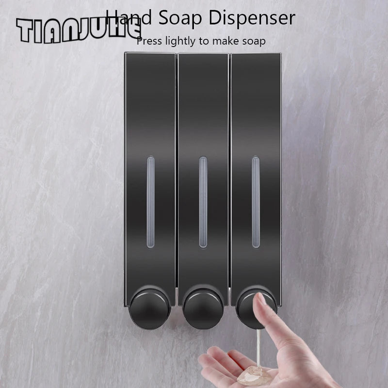 distributeur savon main noir moderne adhésif bouchons remplissage liquide salle bain chambre cuisine