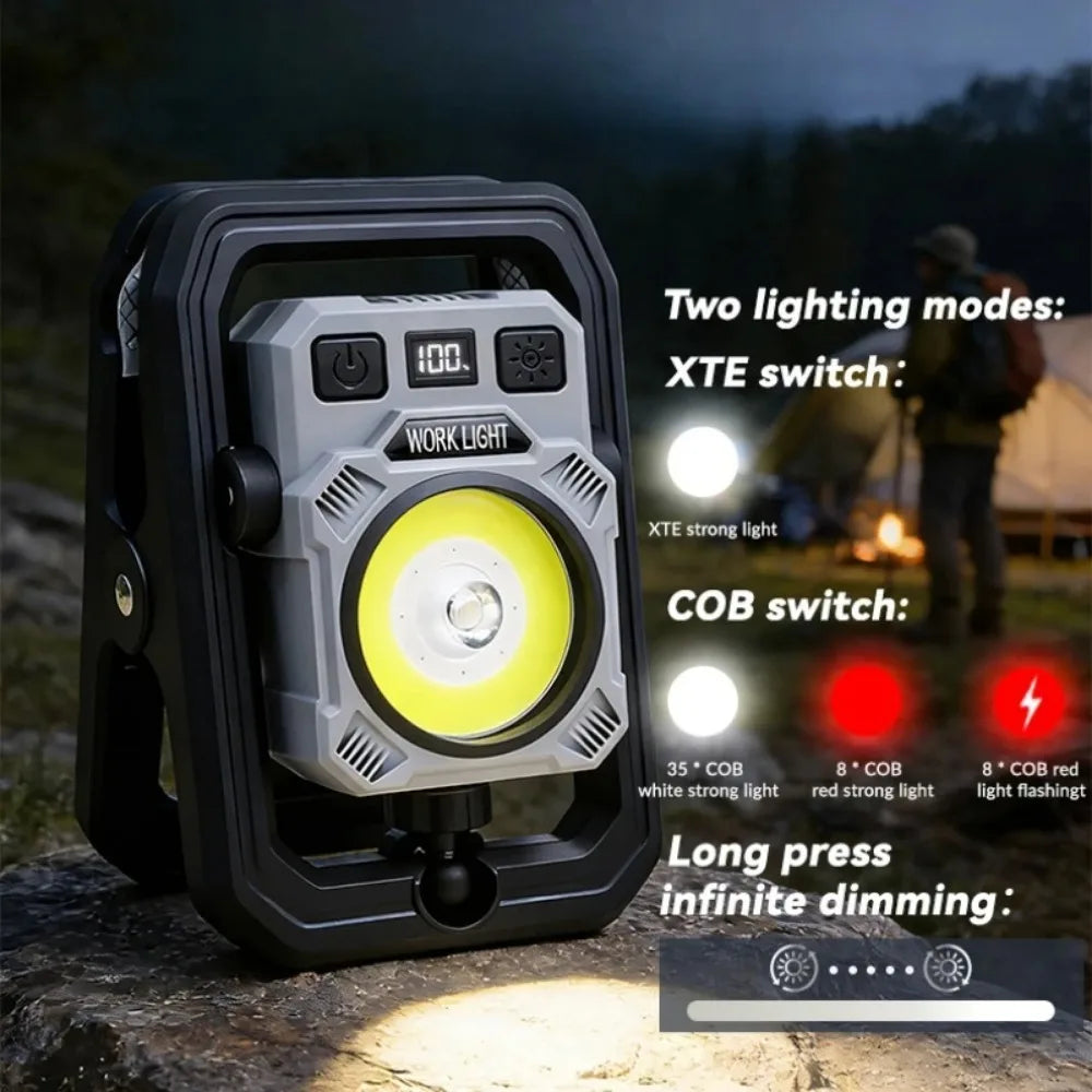 lampe travail magnétique noir clips port usb rechargeable led robuste pratiqueextérieur