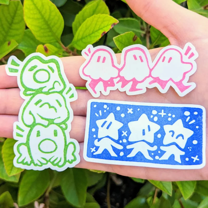 autocollants dessins animés grenouille fantômes étoiles kawaii enfants gobelets adhésifs mignons vert rose bleu