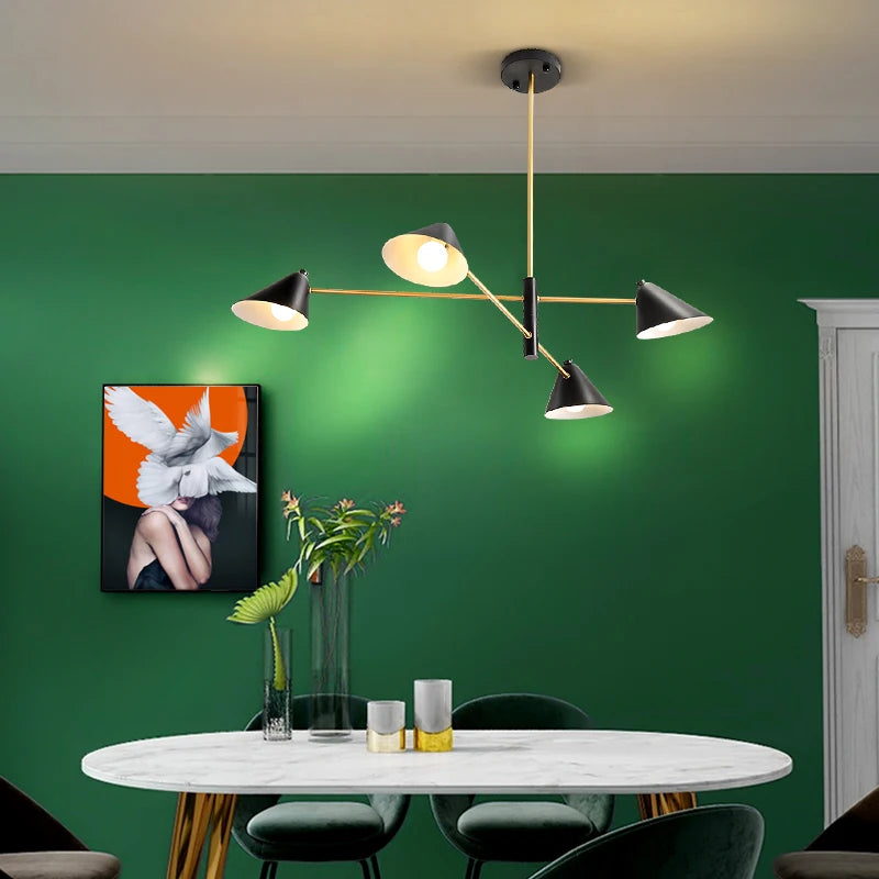 Suspension lumineuse moderne conique noir doré sources lumineuses chambre salon