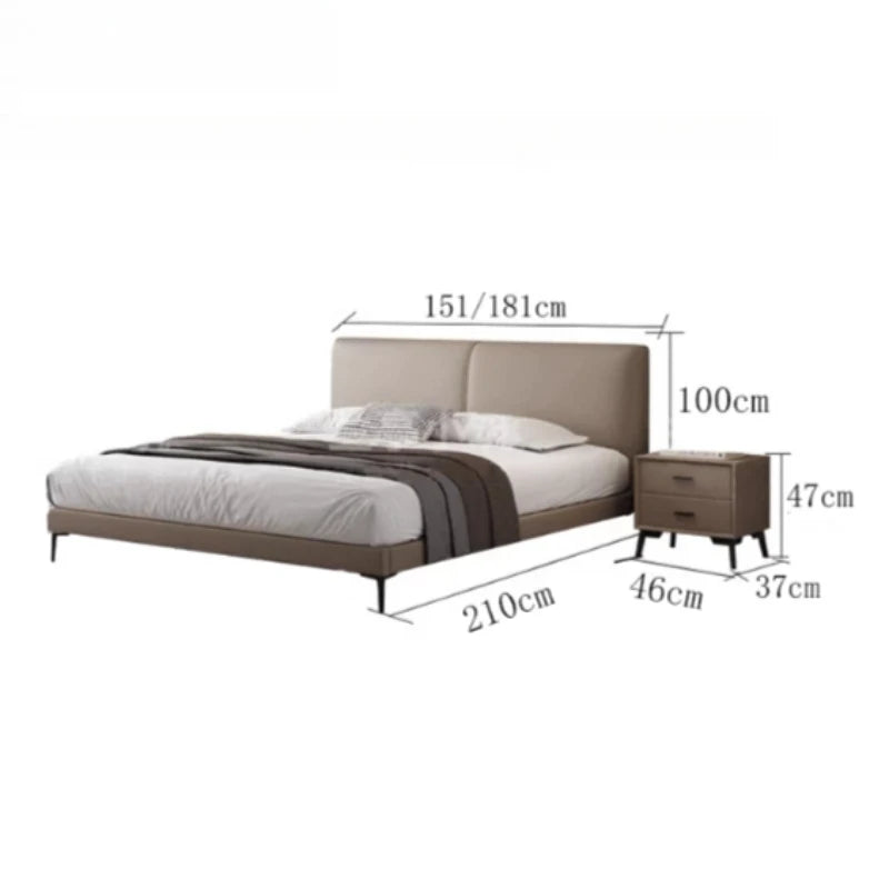 lit moderne simple 180x200cm bois beige clair tête lit draps oreillers couverture table chevet