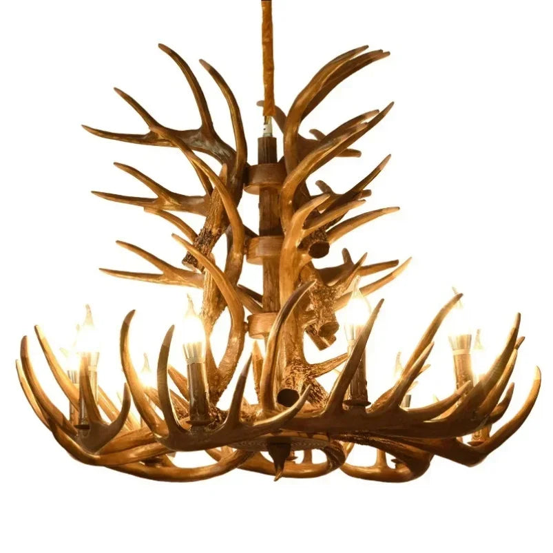 lustre suspendu rustique boisé marron clair ampoules incandescence sans ombre bras