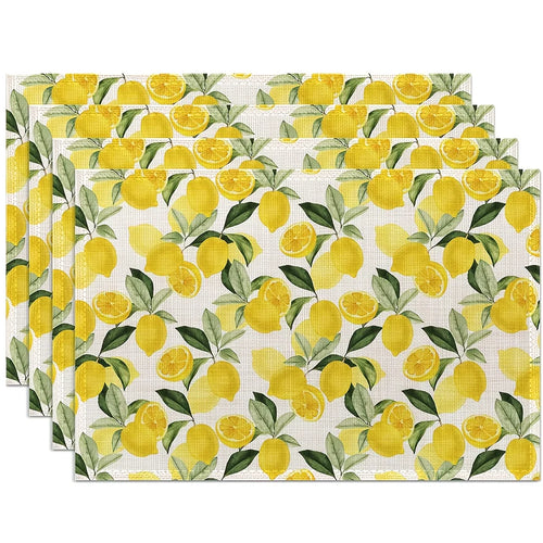 serviettes table moderne blanches jaunes vertes citrons feuilles automne 30x40cm respectueuses environnement decoration table