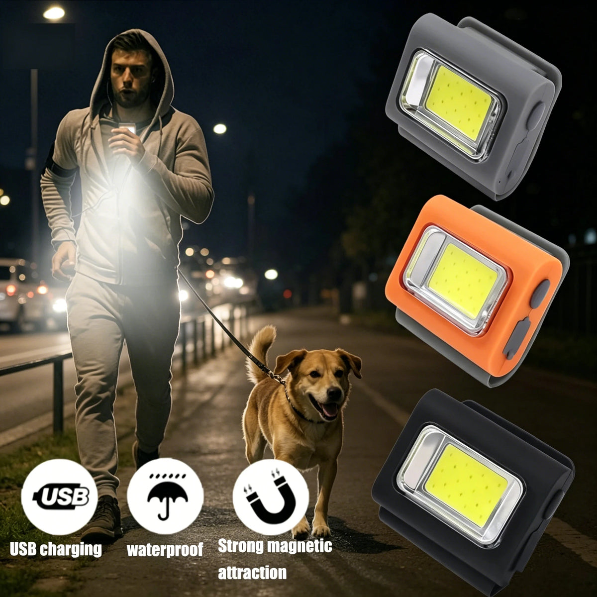 lampe torche led gris orange moderne clips sécurité nuit contrôle