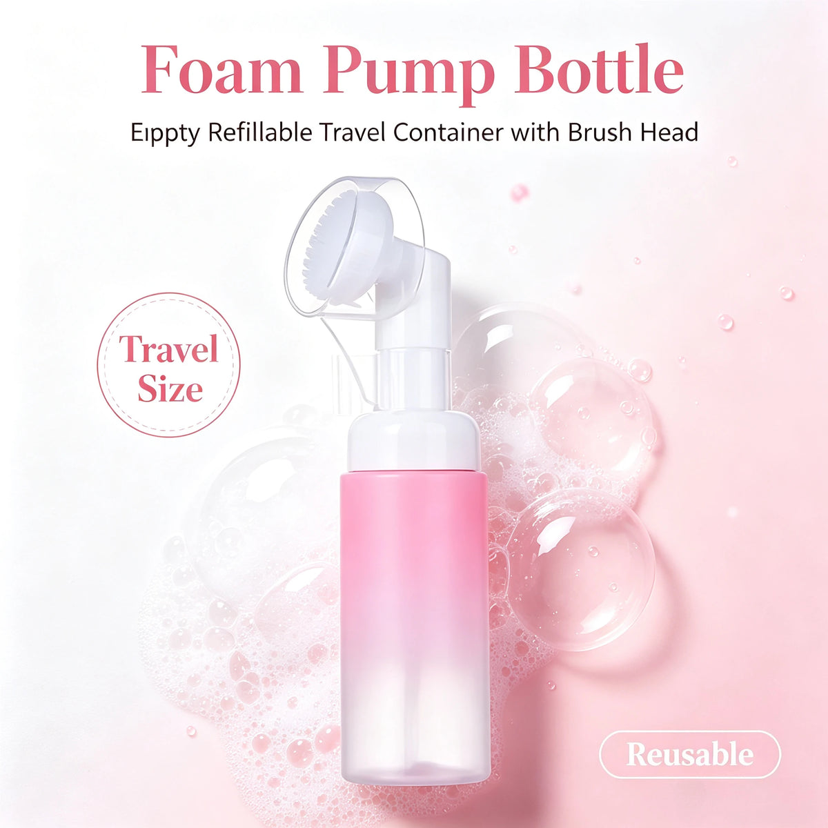 flacon mousse voyage 60 ml distributeur savon liquide brosse visage silicone transparent blanc rechargeable