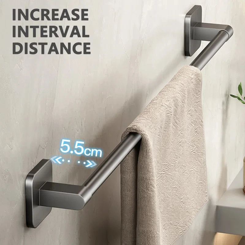 porte serviettes mural adhésif gris lisse moderne salle bain support rangement barre horizontale fixe