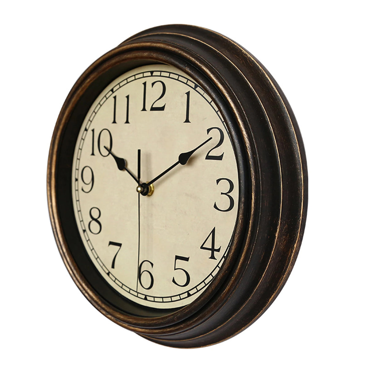 horloge murale classique fond blanc cadres marron aiguilles noires européen vintage sans tic tac