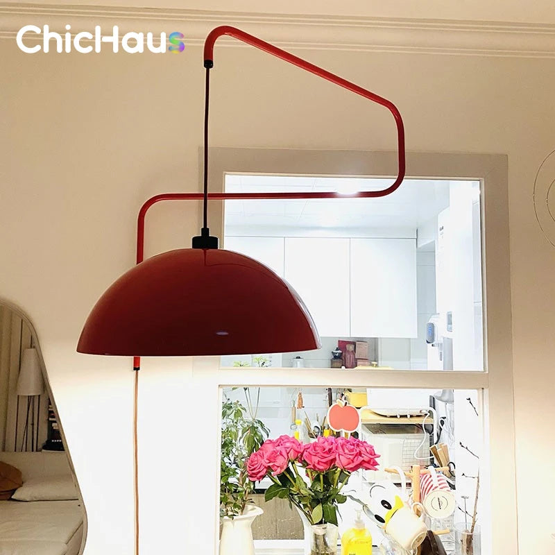 lampe murale rouge moderne bras articulé éclairage quotidien led scandinave fixée mur