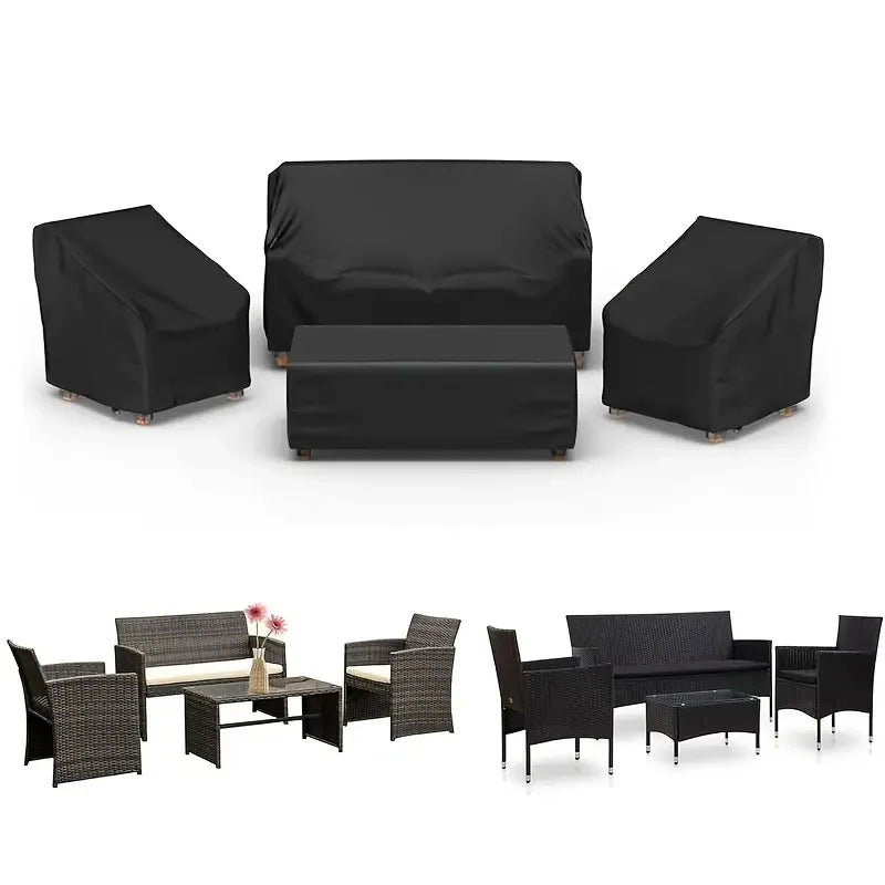 housses protection meubles patio noir polyester élastiques moderne canapé chaises table basseextérieur