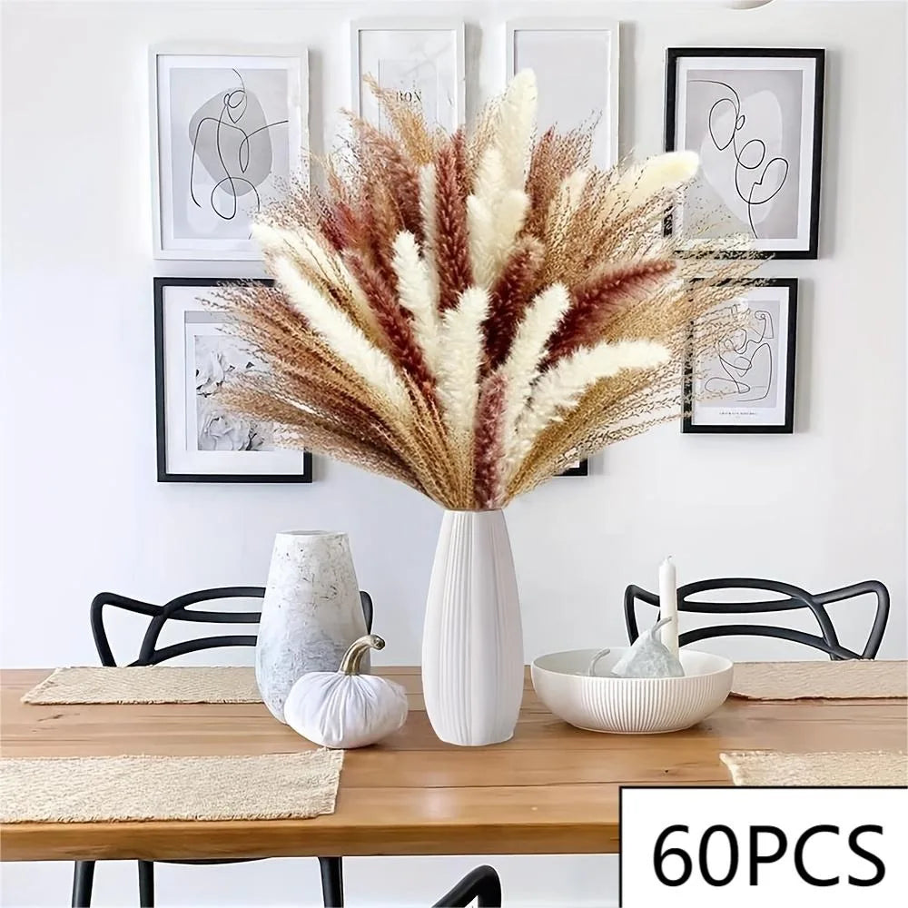 bouquet artificiel plumes orange feuilles marron boho décoration maison anniversaire mariage