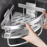 étagère angle salle bain moderne argentée grille perforation fixations vis