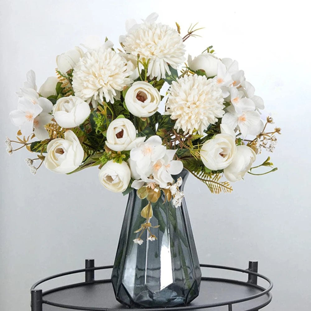 bouquet fleurs artificielles mix couleurs vase blanc décoration intérieure modernes élégantes occasionnelle anniversaire mariage