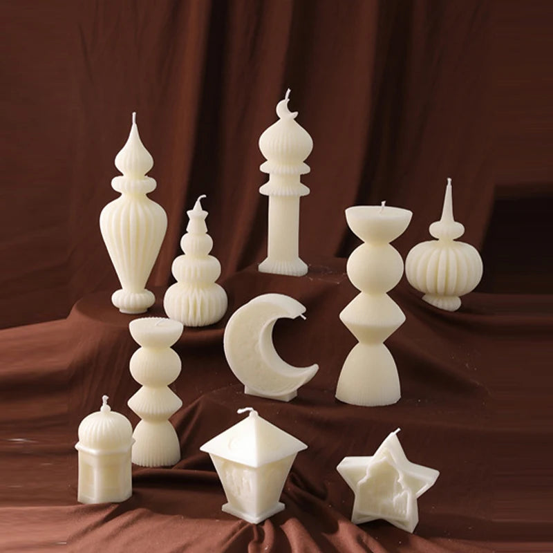 bougies aromathérapie blanches rayures architecturales classiques opaques İslam festival decoration