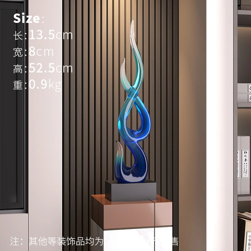 sculptures decoratives abstraites verre bleu gris moderne minimaliste artistique