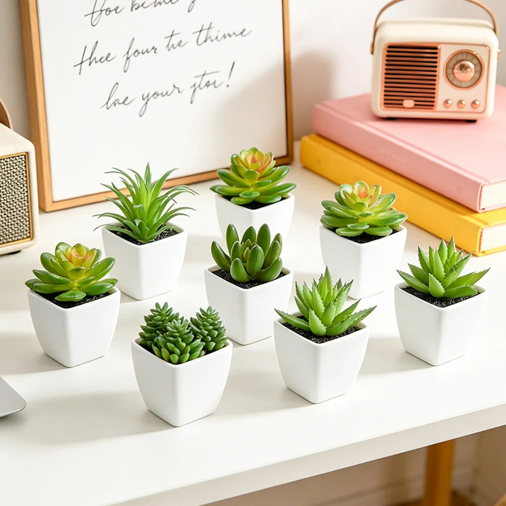 plantes artificielles vertes succulentes pots blancs moderne minimaliste intérieur décoration chambre jardin six pièces
