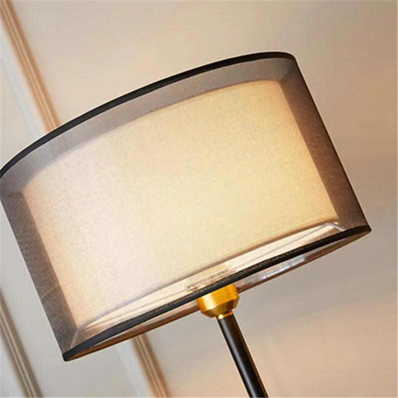 lampe table moderne noir doré tissu abat jour interrupteur led salon chambre