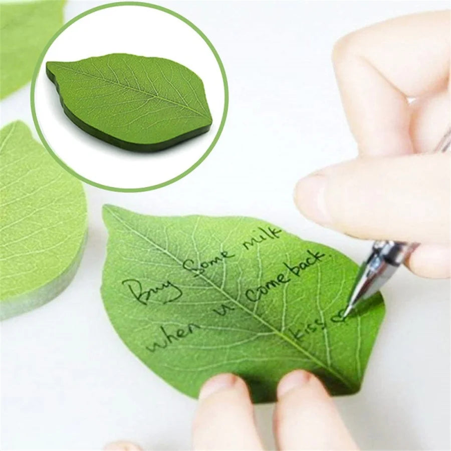 feuilles vertes autocollantes notes forme feuille naturelle minimaliste bloc 50 feuilles