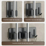 porte balai adhésif acier inoxydable gris métallisé noir moderne salle bain rangement organisateur