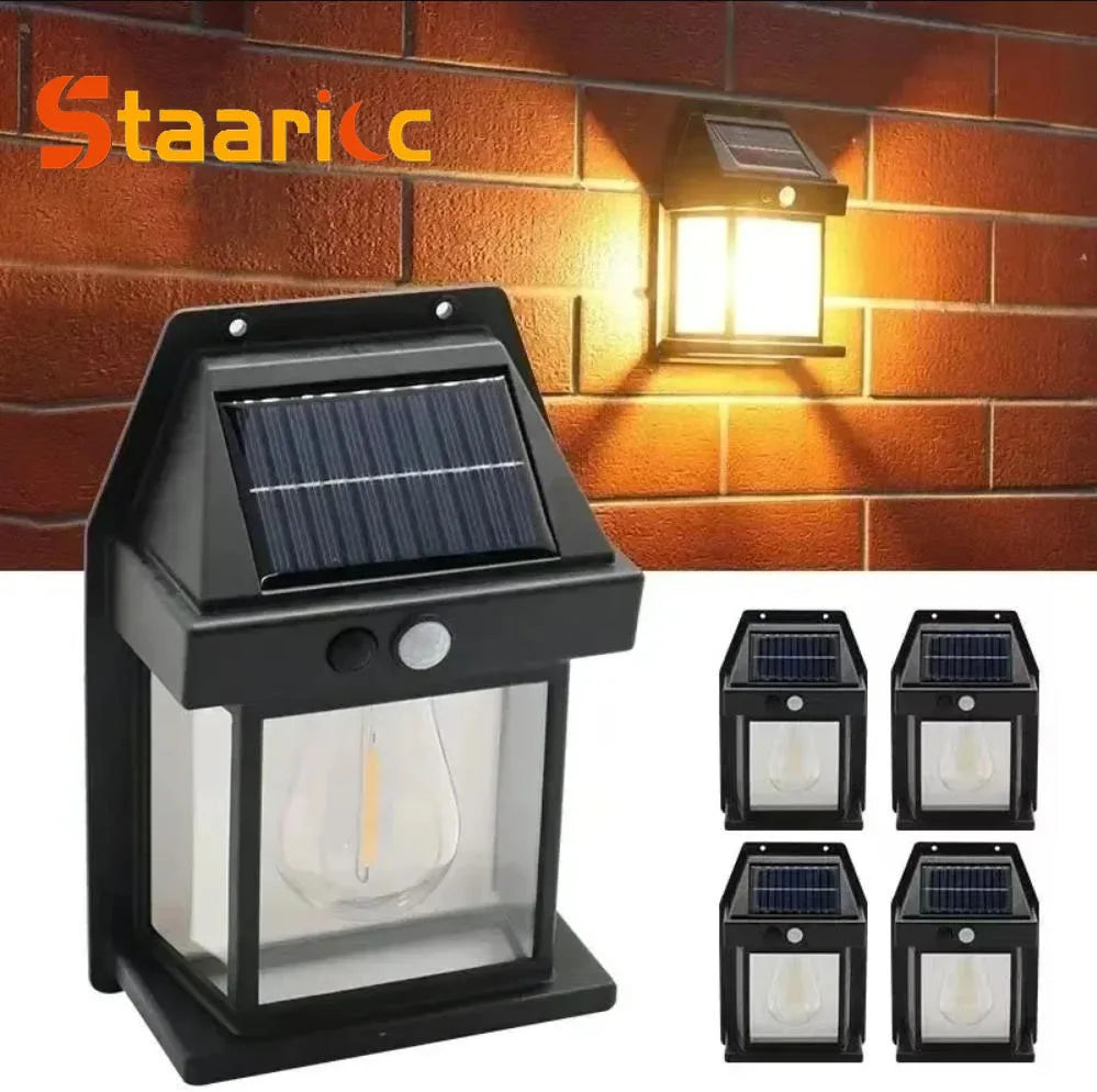 lampe solaire murale transparente moderne détecteur mouvement noir led étanche ip65extérieur patio