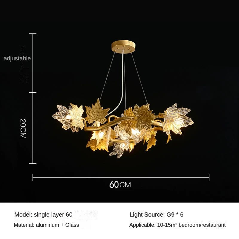 lustre moderne cristal feuilles d'érable organique suspension câbles chambre salon