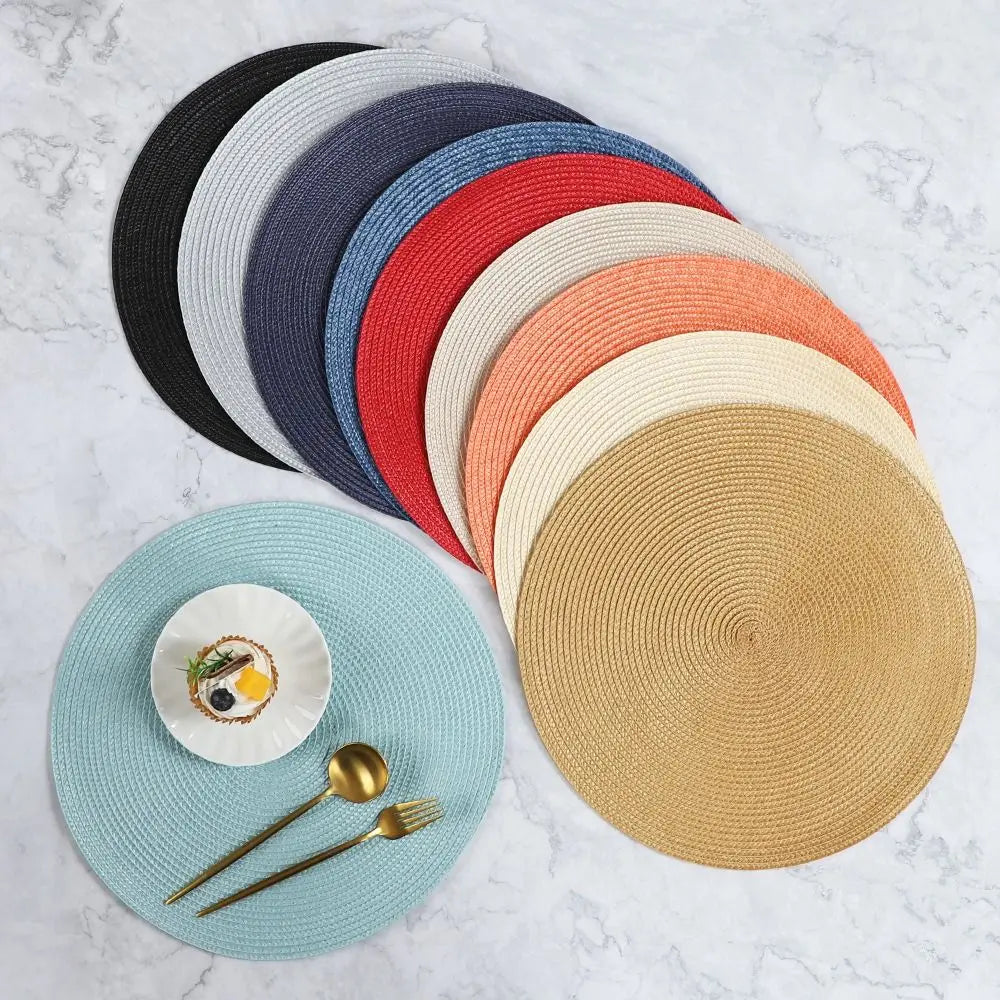placemats tissés bleu orange moderne assiettes cuillères verres d'eau 38cm résistants antidérapantsDecorationMaison