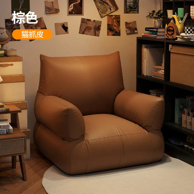 fauteuil moderne simili cuir noir marron clair coussin d'appui tête repose pieds salon chambre