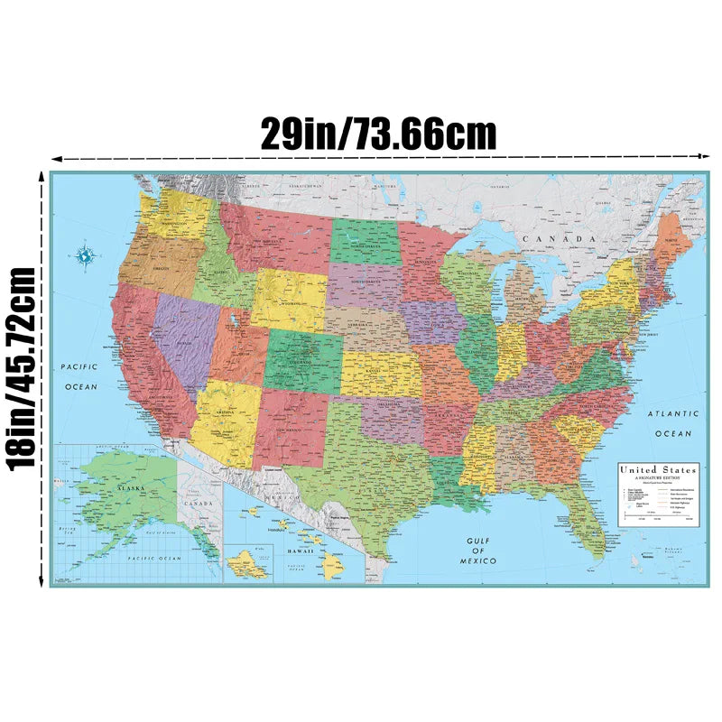 carte états unis graphique géographique décorative éducative bleu rouge verte Jaune marron orange violet