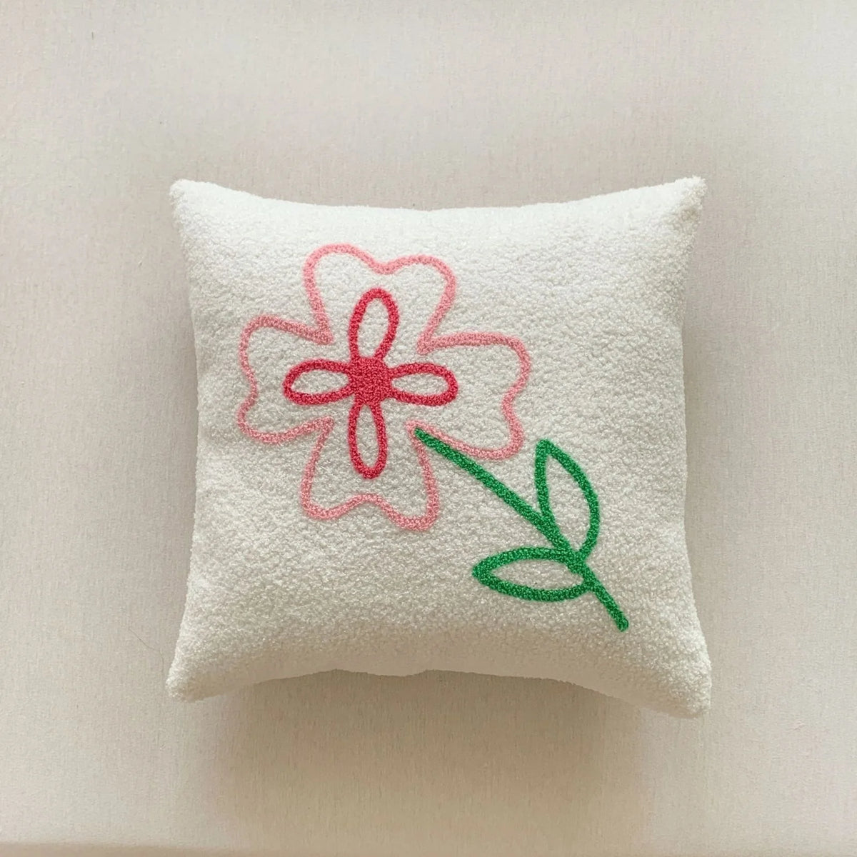 Coussin Carré Coréen Anti Décubitus Coton Polyester Tricot Fleur Brodé Amovible Lavable Moderne
