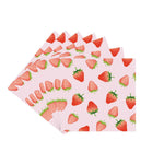 serviettes jetables fraises rouge vert fond rose anniversaire enfant mariage festives