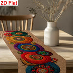 champagne bohème chemin table lin motifs circulaires multicolore festif ethnique