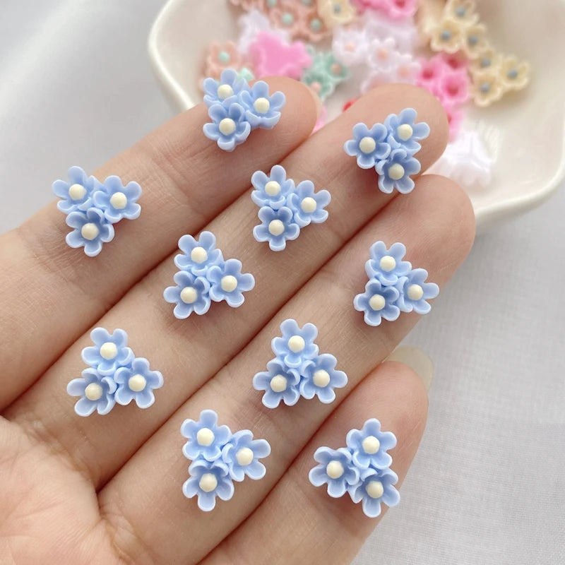 paillettes résine fleurs artificielles miniatures ornements pétale centre rouge rose violet bleu gris beige