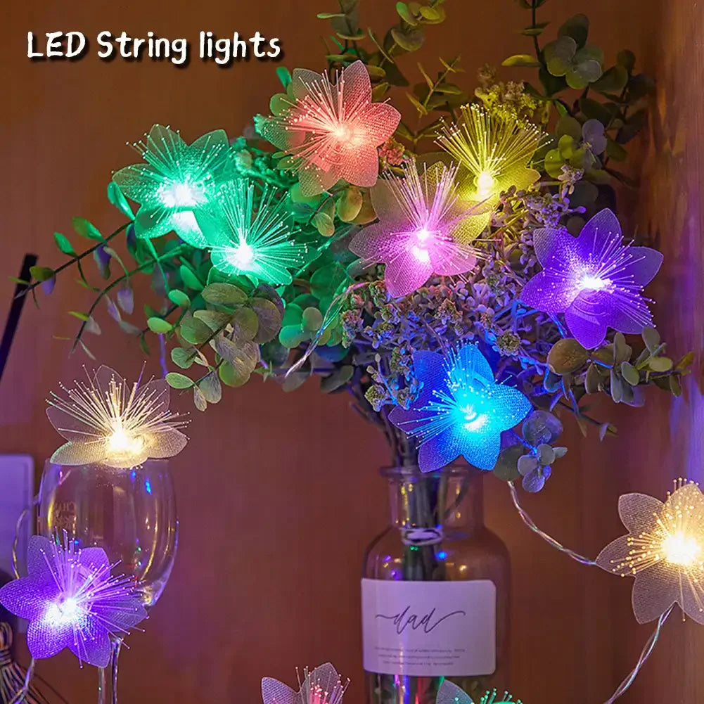 guirlande lumineuse led multicolore fleurs fibre optique adhésif moderne noël décoration festive vert rose