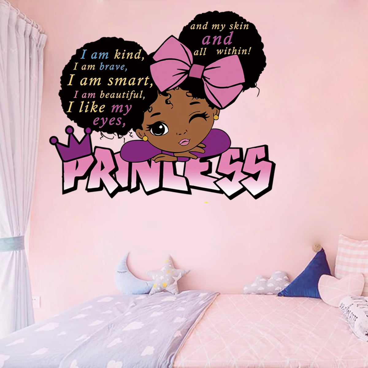 autocollants mural princesses dessin animé chambre enfant noir rose blanc doré motifs textes positifs