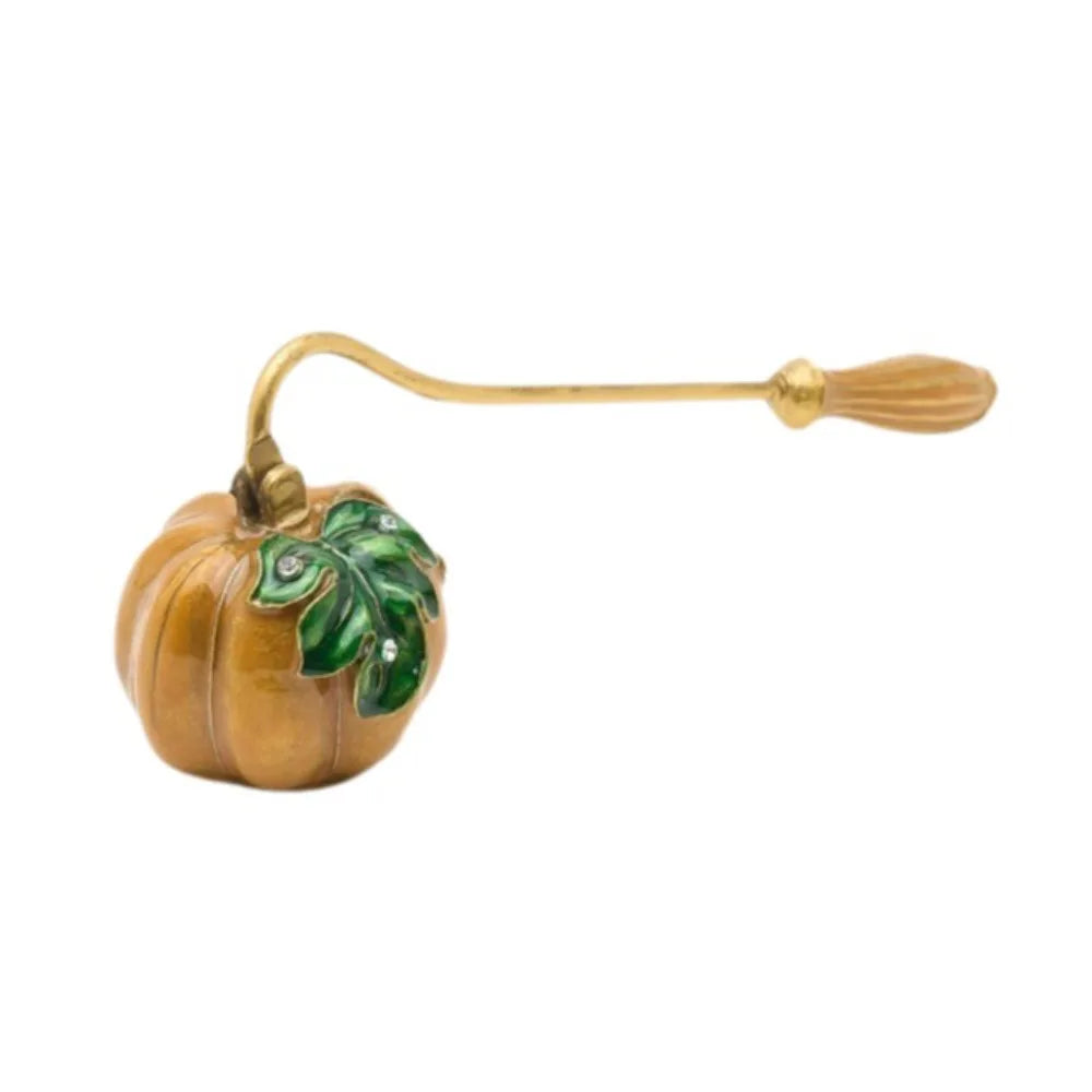 bougie parfumée suspension citrouille classique vintage orange vert bleu doré motifs feuilles tringle