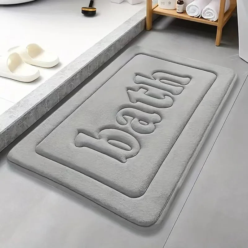tapis bain moderne gris noir beige bleu marine lettre bath relief polyester antidérapant absorbant