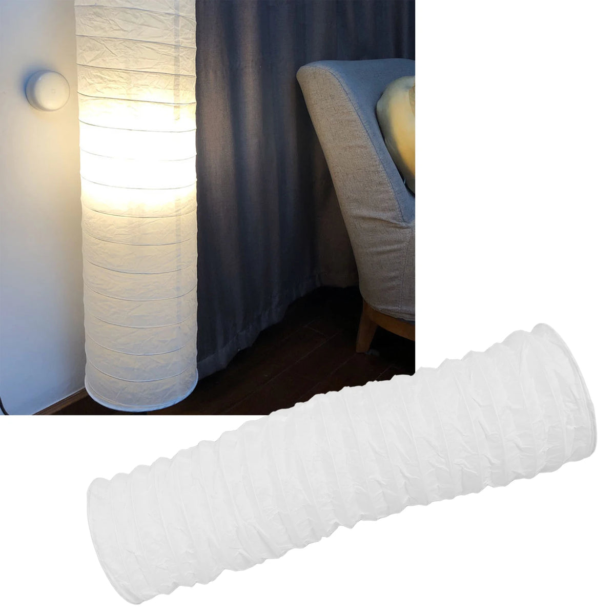 lampe sol moderne blanc rayures opaques base noire abat jour papier riz chambre salon