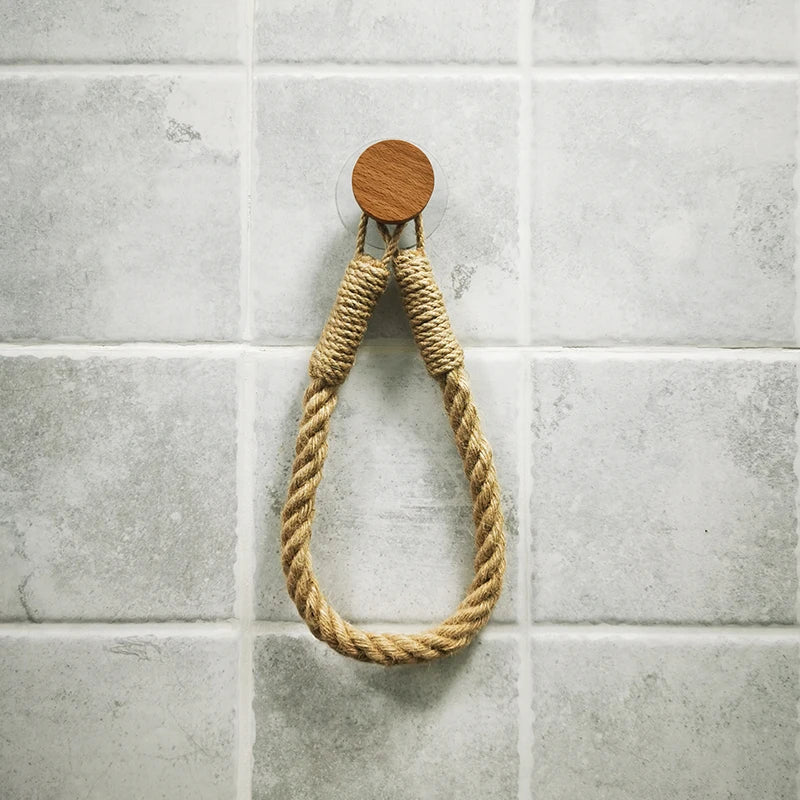 anneau toilette corde naturelle porte papier adhésif rustique sans clous
