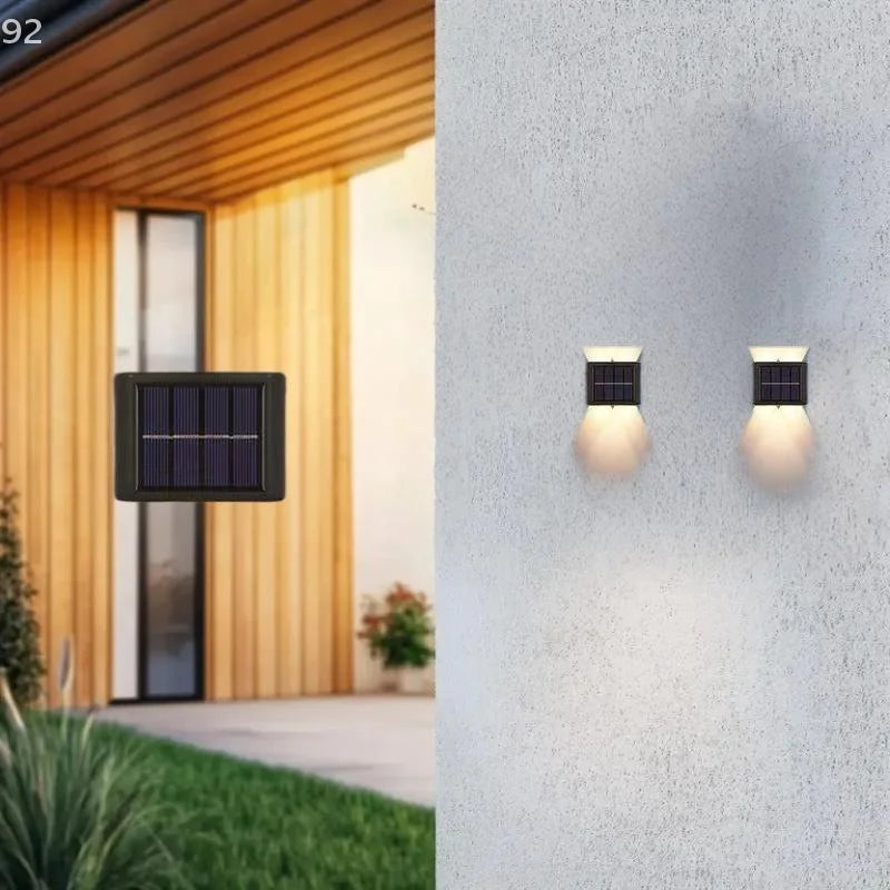 lampe solaire murale moderne led adhésive noir blanche bleue ip65 aluminiumextérieur jardin cour autoinstallation
