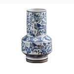 vase bleu blanc floral oiseaux classique traditionnel decoration table arrangement floral