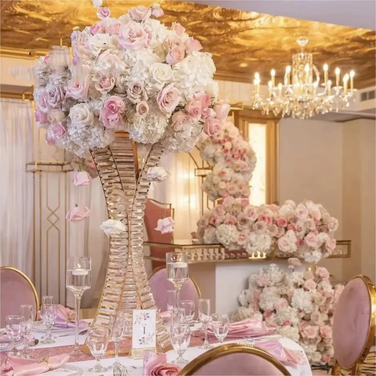 vase decoratif spirale transparent fleurs artificielle elegance evenement mariage deco table