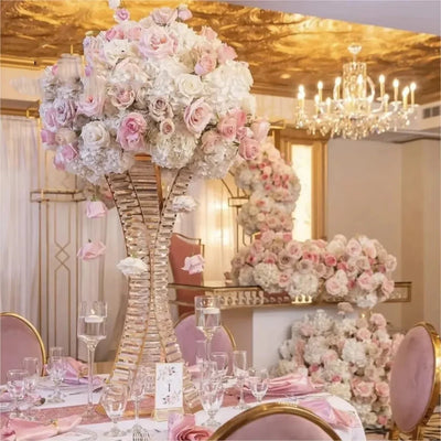 vase decoratif spirale transparent fleurs artificielle elegance evenement mariage deco table