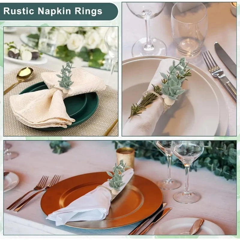 anneaux serviettes feuilles eucalyptus bois tissage artisanal rustique naturel
