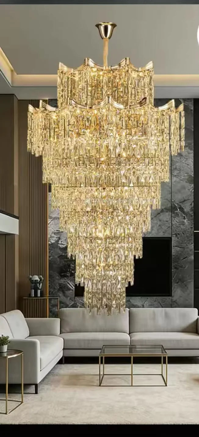 lustre cristal moderne salon doré transparent élégant haute led semi encastrée
