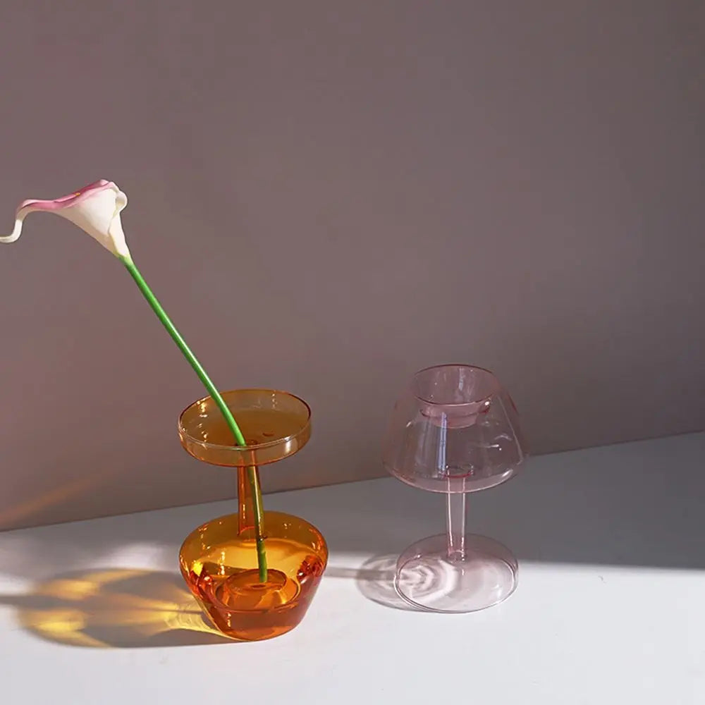 vases verre transparent moderne orange rose sphères empilées décoration maison table fleurs hydroponiques